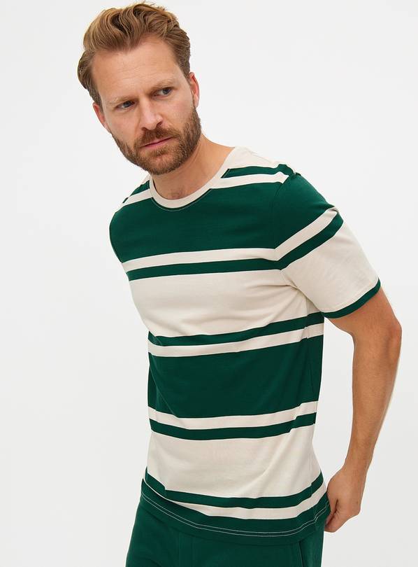 Ecru & Green Colour Block Stripe T-Shirt XL